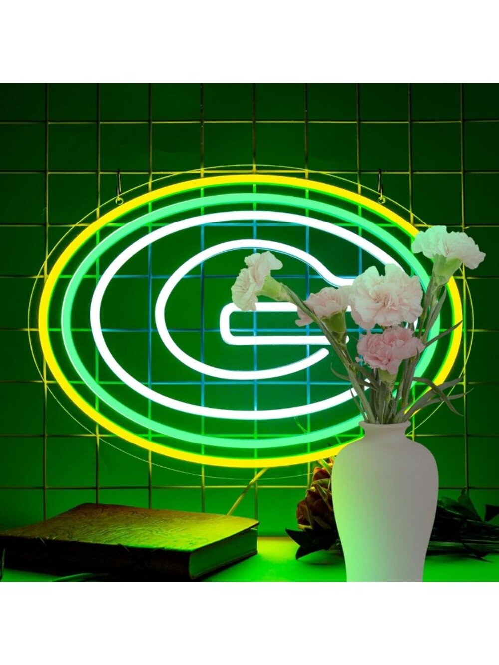 Green LED Neon Football Sign - Wall Decor for Bar, Pub, Restaurant & Man Cave
